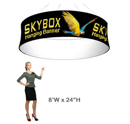 Round Stretch Fabric Hanging Banner Skybox 24h x 8ft wide Printed