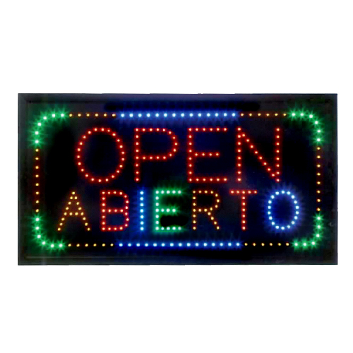 Animated LED Abierto Sign with Multicolored Border LED Display