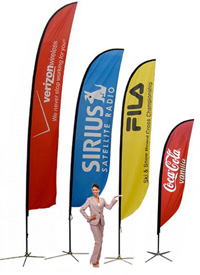 Feather flag pole banners are custom printed flags great for outdoor business flags and marketing event flag banners!