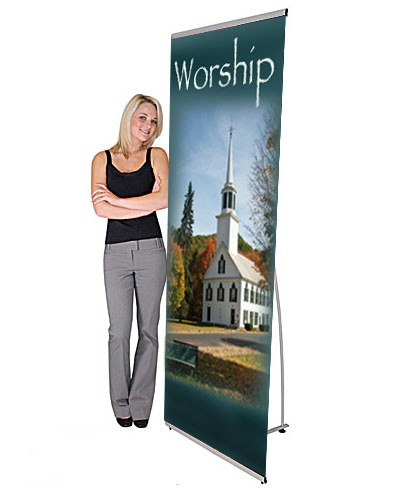 Tension church banner stands 