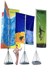 Telescoping flag pole banner stands are designed for tradeshow event flags, lobbies, showrooms and entryway flags. Flag banners telescope extra tall so you will be seen from greater distances!