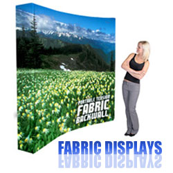 Trade Show Tension Fabric Popup Displays with Printed Stretch Fabric Graphic, Sets up in Minutes. Lifetime Hardware Warranty