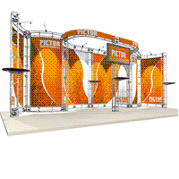 Truss Booth 10ft x 20ft Truss System Backwall Booth and Aisle Booth Exhibits. Heavy duty truss frames with printed graphics. Requires NO TOOLS for set up, simply twist and lock! 5 Year Warranty on Truss Hardware!