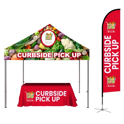 Trade Show Canopy Tent Table and Feather Flag Anything Display