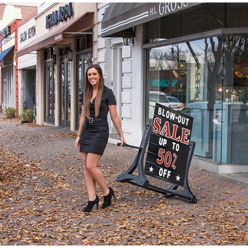 Message Board Rolling Sidewalk Sign with Deluxe Letters on Black
