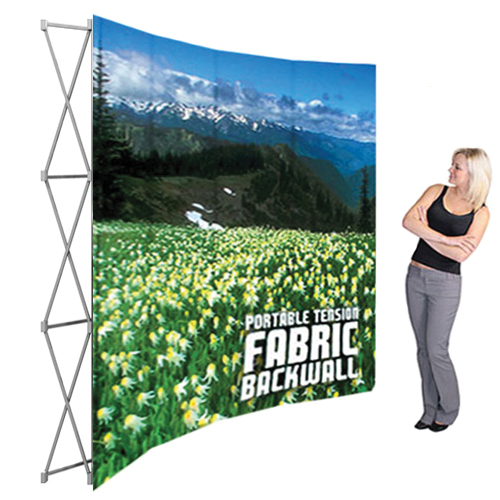Tension Fabric Popup Display Hopup 10ft wide x 7h Curved Backdrop