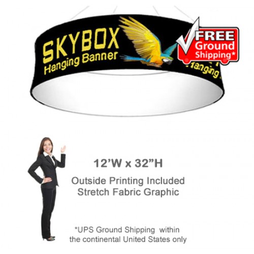 Round Tradeshow Ceiling Tension Fabric Banner Skybox 32h x 12ft wide