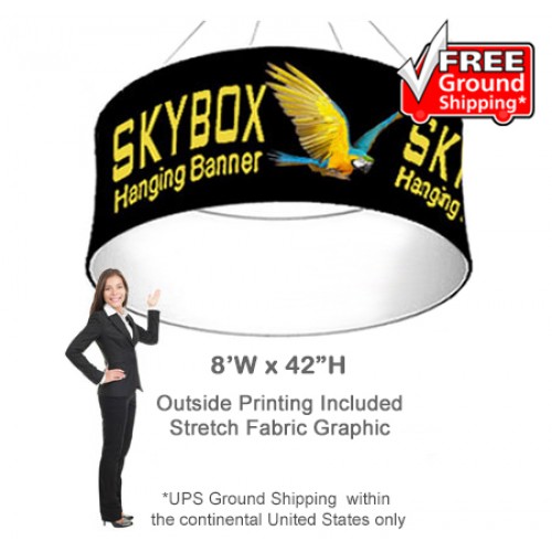 Round Spandex Hanging Trade Show Banner Skybox 42h x 8ft wide Printed