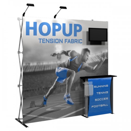 Popup Display Kit 2 with Graphic, Shelf and Monitor Mount Hopup 8 ft