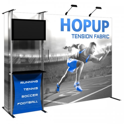 Popup Display 10ft Booth with Stretch Graphic and Media Shelf Kit 3