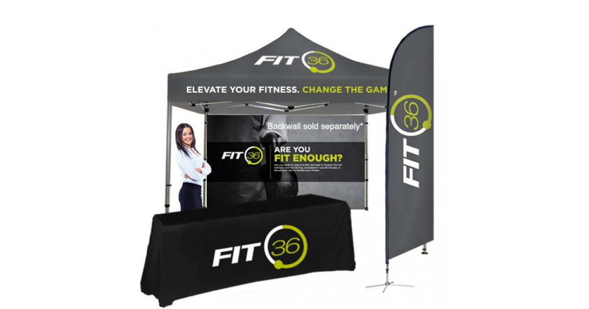 Trade Show Canopy Tent, Table and Feather Flag | Anything Display