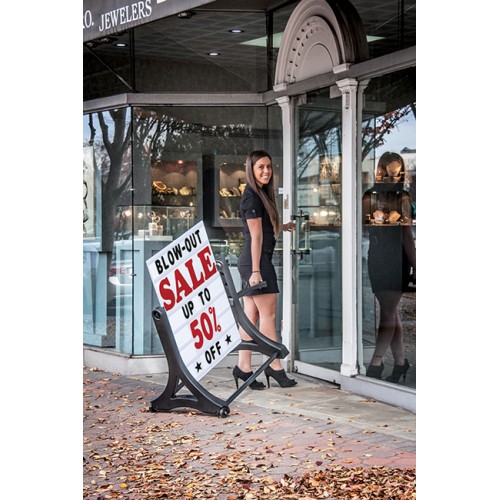 Rolling Message Sign Sidewalk Sign with Deluxe Letters on White