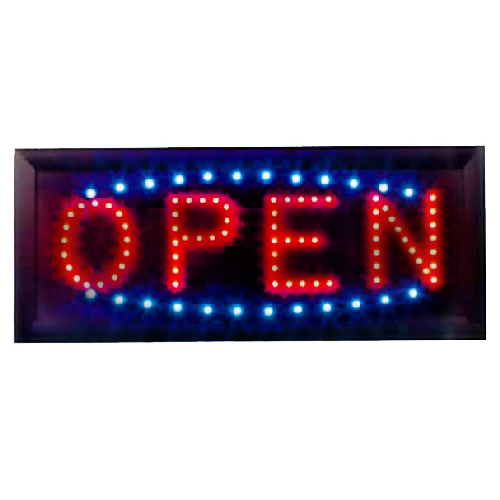Animated LED Open Sign Rectangular with Blue Accents Small
