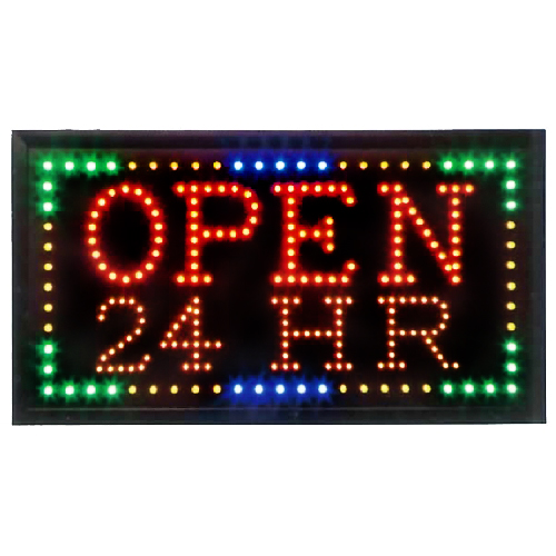Animated LED Open 24 HR Sign with Multicolored Border