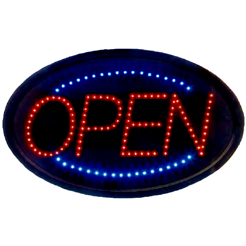 Animated LED Open Sign with Blue Swish