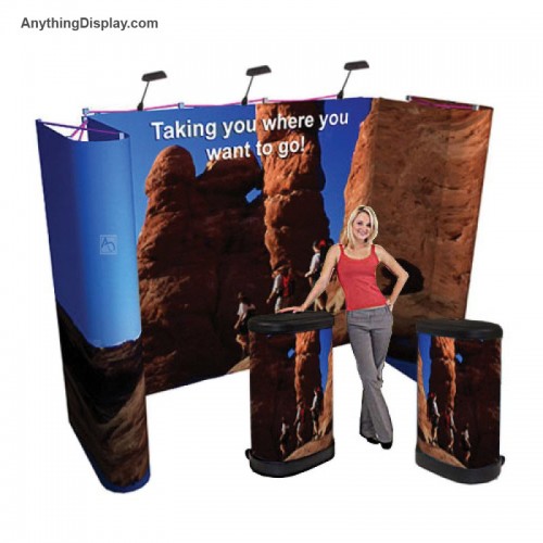 Pop Up Display Horseshoe Expanding Booth Coyote 9ft wide Deluxe Kit
