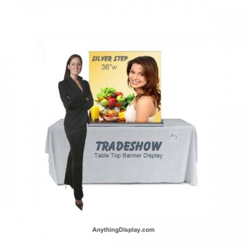 Retractable Tabletop Banner Stand - Silver Step 3ft w Promo Banner