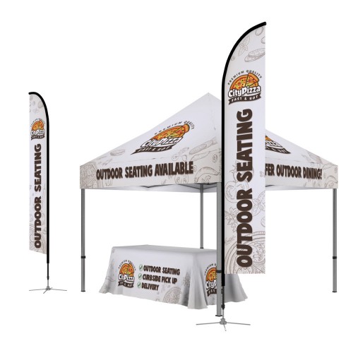 One Choice Showcase Kit 1: 2 Feather flags - 6ft table throw - Casita Tent