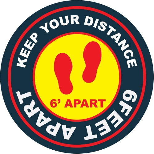 Pre-Designed 12" Floor Stickers - 6' Apart - Keep Your Distance - Pack of 20