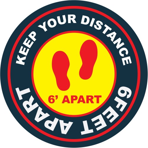 Pre-Designed 12" Floor Stickers - Face Mask Required - 6 Feet Apart - Pack of 20