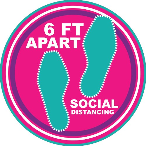 Pre-Designed 12" Floor Stickers - 6' Apart - Keep Your Distance - Pack of 20