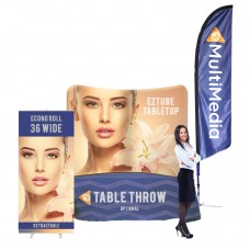 Exhibit Booth Kit 3 - Tabletop Display, Pull Up Banner, Feather Flag