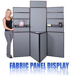 Tradeshow plush fabric panel displays are fast folding presentation booths. Simply apply Velcro to the back of your graphics and stick them to the fabric.